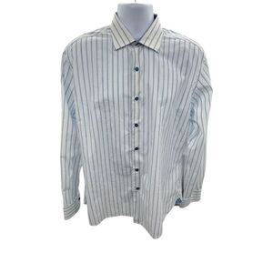Hammer Made Mens 41 / 16 Striped Dress Shirt Long Sleeve Button Down Blue‎ White